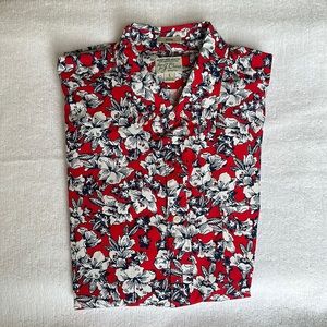 J. Crew men’s long sleeve button down shirt, large slim, red Hawaiian floral